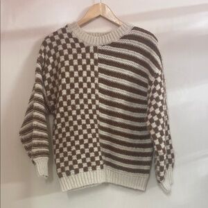 Brown and Cream Checkered Sweater